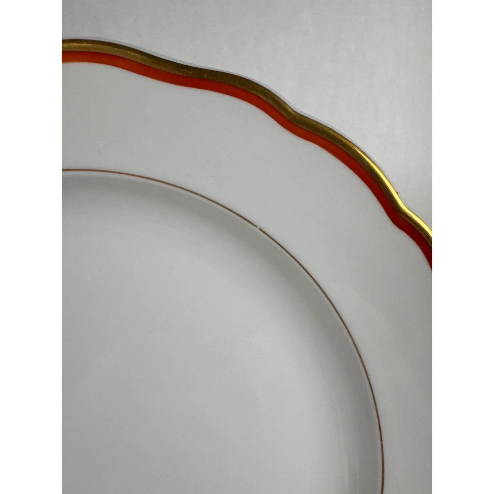 Meissen Orange Band Dinner Plate‎ Wide Gold Trim Crossed Swords 9 5/8